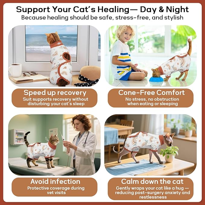 QBLEEV Cat Recovery Suit for Post Surgery, Spay Neuter Suit for Cats, Soft Stretchy Cotton Cat Onesie for Skin Diseases, Anti-Lick Surgical Shirt Pajamas for Abdominal Wound, Kitten Cone Alternative