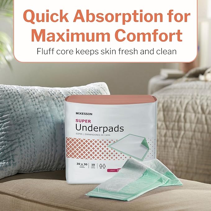 McKesson Super Underpads, Incontinence Bed Pads 30" x 30" (30x30 Inch (Pack of 100))