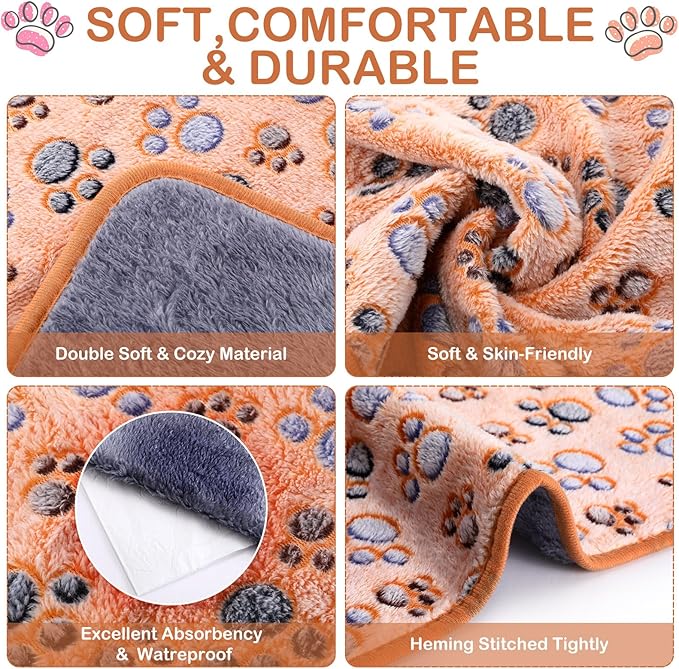 Reginary 4 Pcs Waterproof Guinea Pig Blankets Washable Small Animal Fleece Bedding Guinea Pig Cage Liners Reusable Training Pads Pet Pee Pad Sleep Mat for Hamster(Paw Print,18 x 13 Inch)