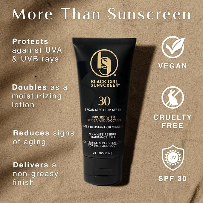 Black Girl Sunscreen SPF 30 for Face & Body - Moisturizing Skin Protection, SPF 30, Sun Lotion for Women & Men, Ultra Sheer, Travel Size, No White Cast for Melanin Rich Skin - 2 fl oz, 2 Pack