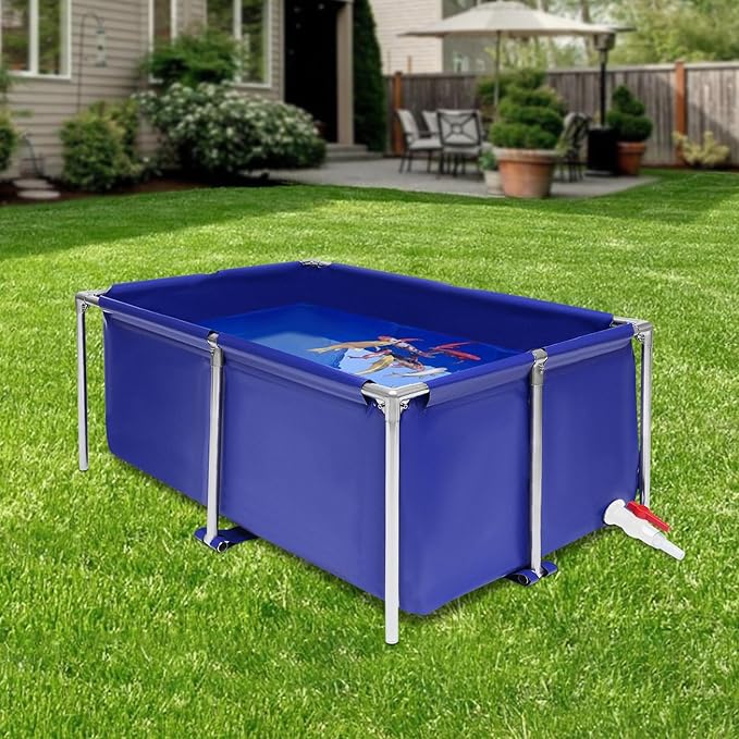 Foldable Canvas Fish Pond, 47.2 * 31.4 * 19.6inch Above Ground Aquarium with Drain Valve, Stainless Steel Frame Koi Tank, Fish Tank for Indoor Outdoor Breeding