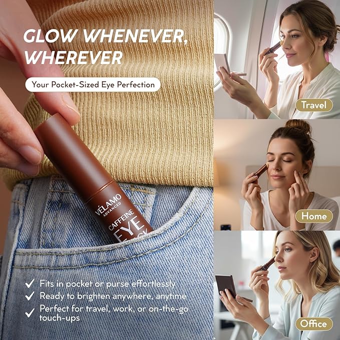 VELAMO ADVANCED Caffeine & Retinol Eye Stick Duo: Energizing & Renewing AM/PM Under Eye Balms for Dark Circles, Puffiness & Wrinkles - Travel Essentials, Portable & Perfect for On-the-go Use