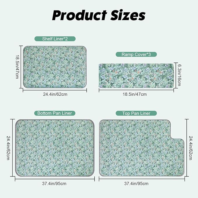 Bienbee Ferret Cage Liner Set, Waterproof Ferrets Cage Accessories for Small Animals Rats Chinchillas Hedgehogs Ferrets(Light Green,Double Unit Combo)