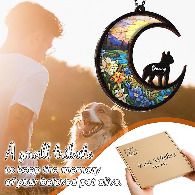 6'' Boston Terrier Memorial Suncatcher, Personalized Name, Pet Ornament Window Car Hanging, Sympathy Gift for Loss of Pet, Passed Away Remembrance Gift for Dog Lovers 61-SS1