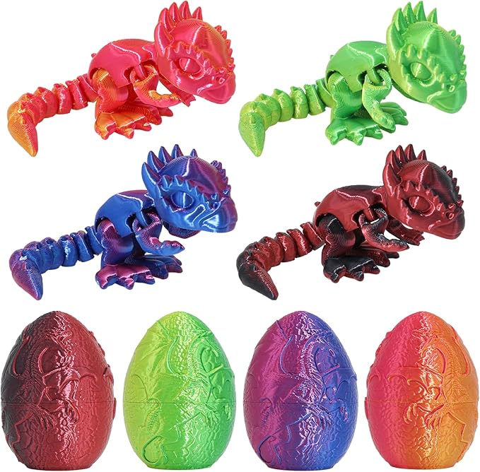 4PCS 3D Printed Dinosaur Animal Egg Set,Crystal Dinosaur Animals Egg Fidget Toy withDinosaur Inside Easter Halloween for Kids (4 Pcs Dinosaur)