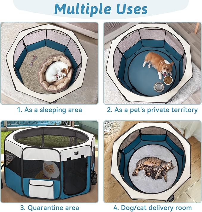 PETSFIT 45.5" Dog Playpen Indoor/Outdoor-Jump-Proof 28.5" Height with Removable Waterproof Mat & Zippered Roof | RV, Camping, Travel Dog Pen | Whelping & Cat Observation Space(45.5"L x 45.5"W x 28.5H)