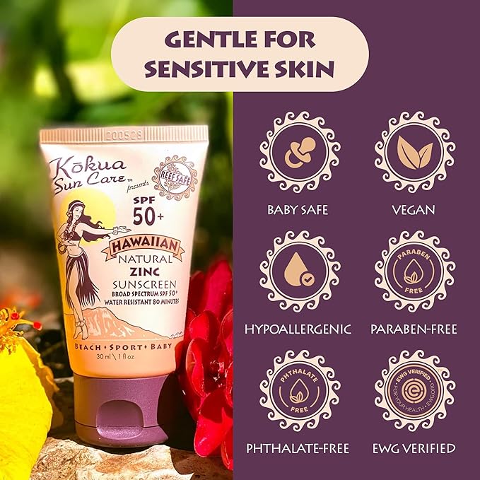 Kokua Sun Care Hawaiian Reef Safe Sunscreen SPF 50 | 1 oz - 3 Pack | Zinc Oxide | Mineral Sunscreen | Face & Body | Moisturizing Sun Protection | Water Resistant | Chemical Free | Natural Ingredients