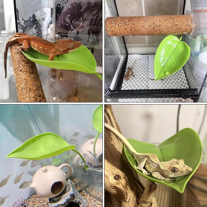 KABASI 3 Pack Plastic Leaf Platform for Reptile, Leaf-Shaped Reptile Basking Resting Spot Frog Habitat Decorations with 6pcs Suction Cups, Tree Frog Tank Accessories for African Dwarf Amphibian, Green