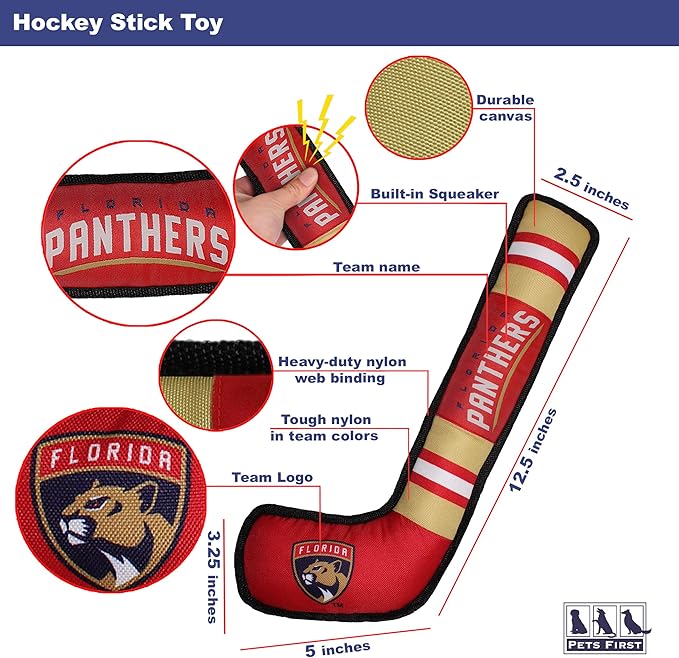 NHL Florida Panthers Stick Toy for Dogs & Cats. Play Hockey with Your Pet with This Licensed Dog Tough Toy Reward!