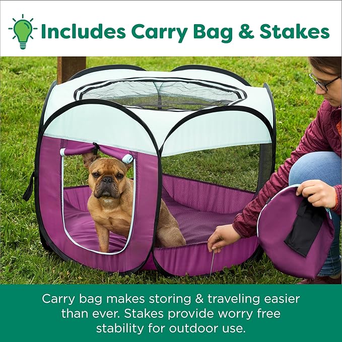 Furhaven Portable Dog Playpen Cat Tent, Pet Playground,Kennel Foldable Indoor Outdoor Zippered Puppy Crate - Purple, Extra Large