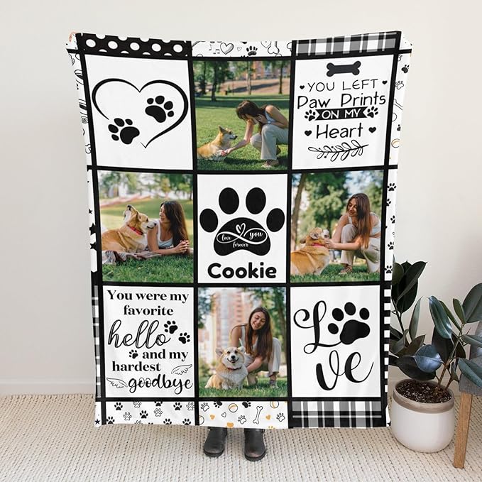 Artsadd Peporsonalized Photo Dog Blanket - Custom Pet Memorial Gift for Loss of Dog or Cat, Memorial Gift for Loss of Pet
