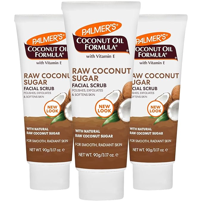 Palmer's Coconut Oil Formula Coconut Sugar Facial Scrub Exfoliator, Face Scrub to Gently Exfoliate Away Dirt and Dead Skin Cells with Chamomile to Soften & Calm, 3.17 Ounces (Pack of 3)