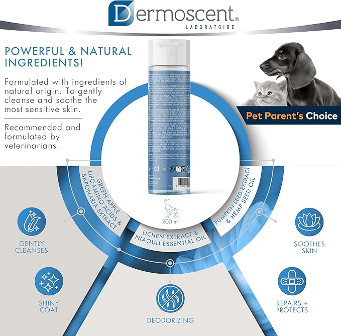 Dermoscent EFA Physio Shampoo for Dogs & Cats - Gentle Natural Ingredients for Frequent Bathing Allergies & Itchy Skin Relief - Soothes Dermatitis & Atopic Skin - 200 ml
