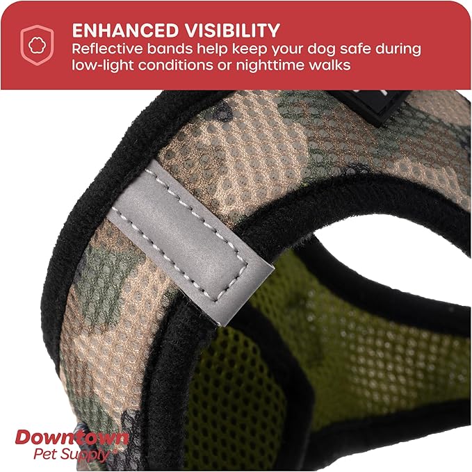 Downtown Pet Supply Step in Dog Harness for Small Dogs No Pull, Large, Camo Green - Adjustable Harness with Padded Mesh Fabric and Reflective Trim - Buckle Strap Harness for Dogs