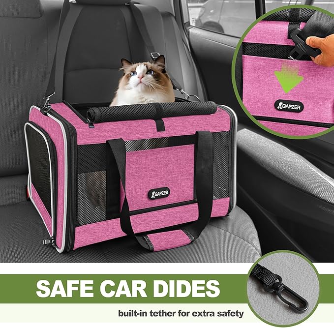 Cat Carrier 18x11x11 Delta Airline Approved, Easy Load Soft Pet Plane Travel Bag 15 pounds, Teacup Dog Crate 12 lbs, Yorkie Kennel Carrying Case, Kitten Toy Poodle Mesh Cage up to 20lbs Pink