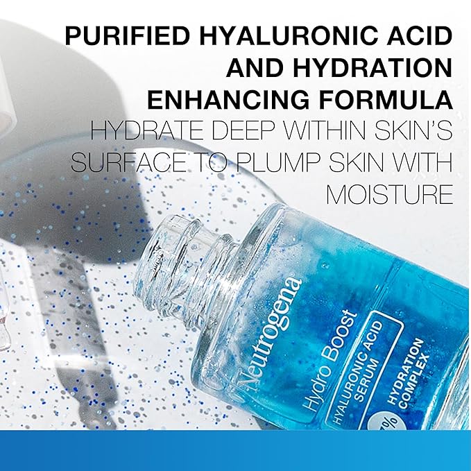 Neutrogena Hydro Boost Hyaluronic Acid Serum for Face & Neck,Lightweight Daily Hydrating Serum with Hyaluronic Acid for Dry Skin,Oil-Free,Non-Comedogenic,Fragrance-Free,1 fl. oz,(Pack of 2)