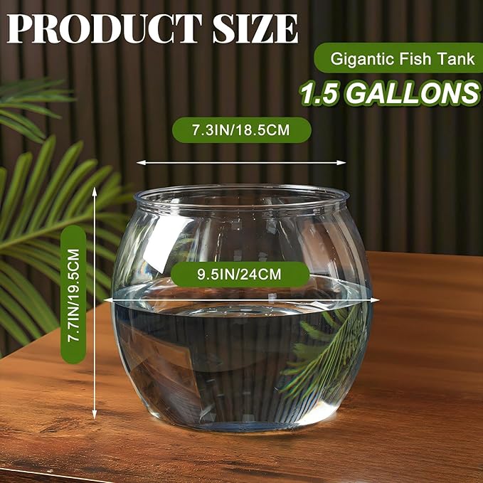 Geelin 1.5 Gallon Plastic Fish Tank Large Bowl Shatterproof with Crystal Clear Clarity for Terrarium, Flower Vase Centerpiece Gift for Fish Lovers(Round)