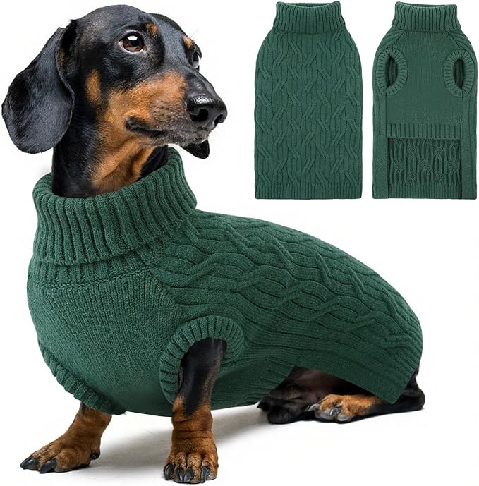 Queenmore Small Dog Sweaters,Turtleneck Dog Sweater for Small Dogs Male Female,Warm&Breathable Doggy Sweater with Stylish Patterns,Christmas Sleeveless Dogs Sweaters for Dachshund,Yorkie(Green,S)
