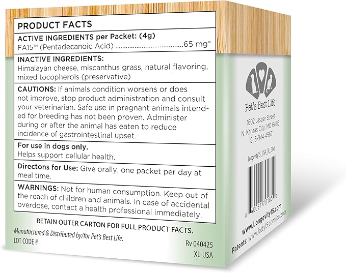 Yummy Combs Longevity15 – C15:0 – Fatty Acid Health Supplement for Dogs – Healthy Pet Supplies – for Extra Large Dogs, 3 Pack