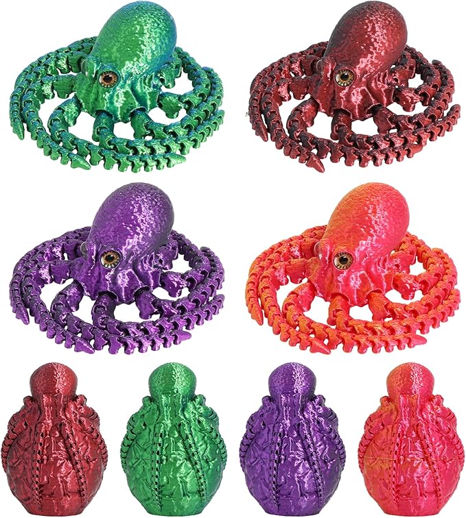 4PCS 3D Printed Octopus Animal Egg Set,Crystal Animals Egg Fidget Toy with Octopus Inside Easter Halloween for Kids (4pcs Octopus)