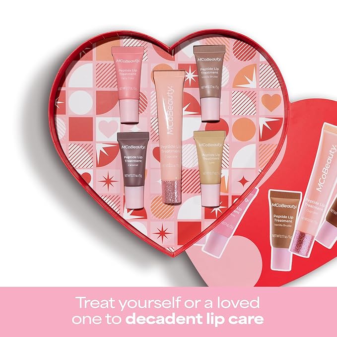 MCoBeauty Sweetheart Peptide Lip Treatment Set - Peptide Lip Gloss Balm & Tint Kit - Juicy Lip Glaze Gift Set with Peptides & Shea Butter for Dry Lips, Sugary-Sweet Scents, Cruelty Free Lip Care