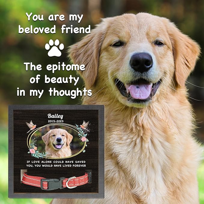 Pet Memorial Gifts Personalized Picture Frame for Loss of Dog, in Memory of Dog Passing Away Sympathy Gifts, Cat Memorial- Fits 3 Collar Lengths