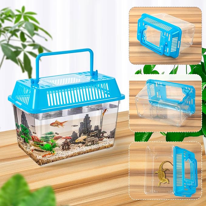 12Pcs Plastic Reptile Terrariums Carrier Cage, Tarantula Enclosure Snake Breeding Box Hatching Container Transparent Fish Tank Turtle Aquarium with Random Color Lid for Shrimp, S(5.9" x 3.5" x 4.3")