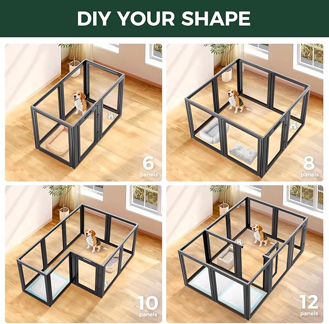 FXW AuraSpace Acrylic Indoor Dog Playpen for Medium Dogs, 35 Inch, 6 Panels, Black