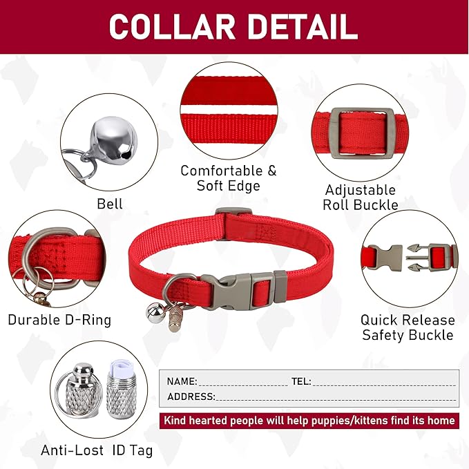 GAMUDA Small Pet Harness Collar and Leash Set, Step in No Chock No Pull Linen Fabric Soft Mesh Dog Vest Harnesses Reflective for Dogs Puppy Cats Kitten Rabbit (Red, XL)