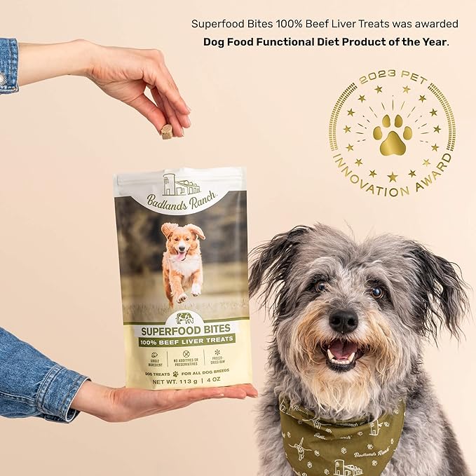 BADLANDS RANCH - Superfood Bite, Freeze-Dried Raw Dog Treats - Protein Rich, Train & Reward, Traceable Single Ingredient by Katherine Heigl (Beef Liver)