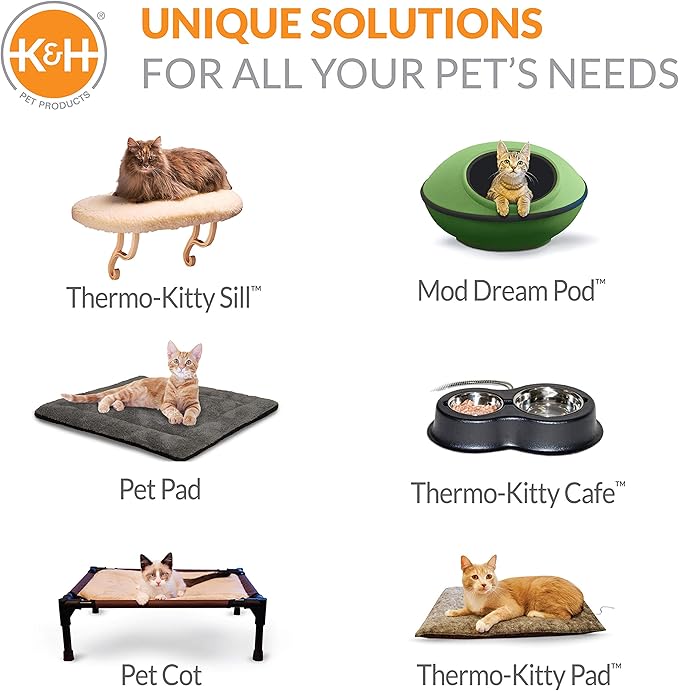 K&H Pet Products Thermo-Kitty Bed Deluxe Heated Cat Bed for Large Kitties - Indoor Heated Pet Bed for Dogs & Cats, Covered Cave Pet Tent, Machine Washable, Safety Listed - Large 20in Tan/Leopard