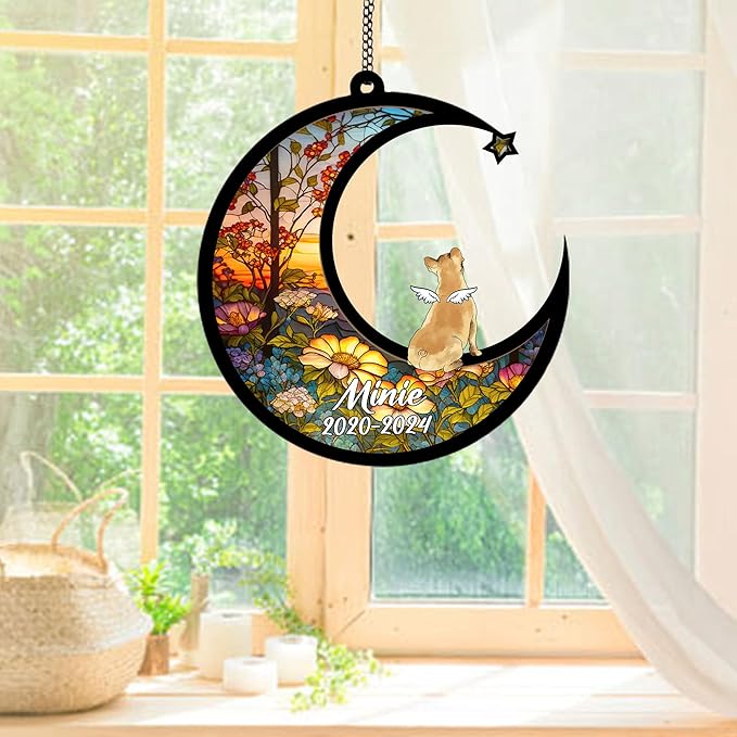 Personalized French Bulldog (Frenchie) Fawn Sun Catcher, Dog Memorial Gifts, Custom French Bulldog (Frenchie) Fawn with Wings Ornament Christmas Tree, Loss of Dog Sympathy Gift Memorial Suncatchers