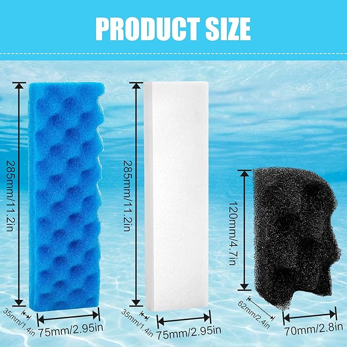 12 PCS Foam Filter Media Kit Compatible with Fluval 406/407 Canister Filters Including Blue White Black Bio Foam for Replacement Filter Sponges for Aquariums