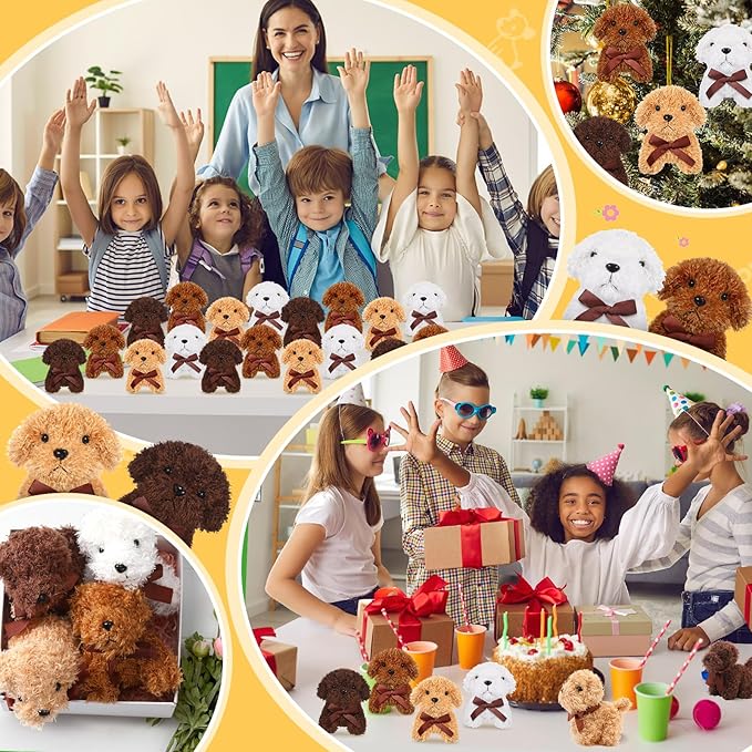 Sosation 20 Pcs 4.72 Inch Mini Puppy Stuffed Animal Adopt a Puppy Favors Small Push Dogs Bulk Valentines Party Gifts for Kids Birthday Easter Fillers Carnival Prize (Bows,Multicolor)