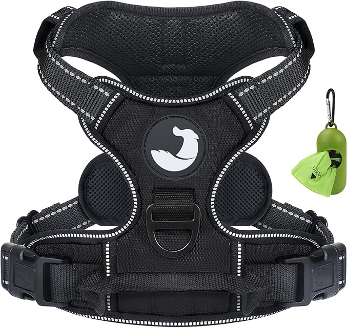 Joytale No Pull Dog Harness for Large Dogs, Reflective Pet Vest with Front Clip, Adjustable Soft Padded Harnesses with Easy Control Handle for Training and Walking, Black, L