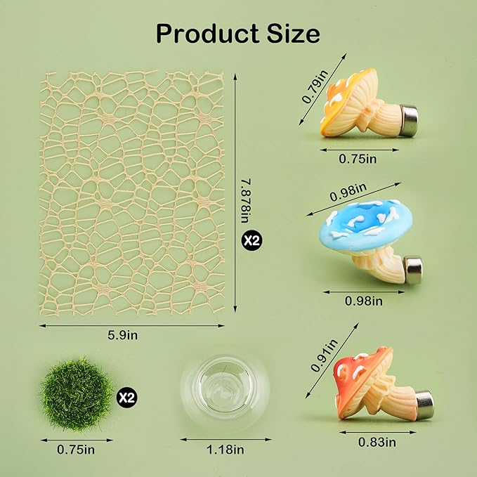 6pcs Jumping Spider Accessories Glass Ball Hide Habitat Mushroom Platform Spider Webbed Moss Ribbons Decorating Jumping Spiders Enclosure Accessories for Climbing Resting and Exploration
