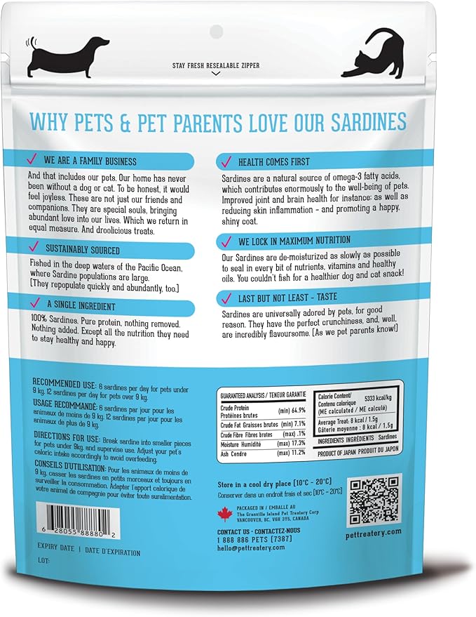 The Granville Island Pet Treatery Sardines for Dogs & Sardines for Cats (14.11 oz, Pack of 1) - Dehydrated Single Ingredient Dog Treats - All Natural Dog Treats, Grain Free – Puppy Training Treats