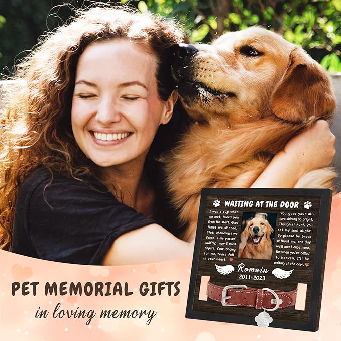 Personalized Dog Memorial Picture Frame Gifts for Loss of Pet- Fits 3 Collar Lengths, in Memory of Dog Passing Away Sympathy Gifts