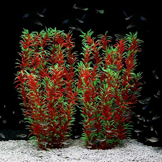 JIHAQUA Aquarium Decor Plastic Plants Extra Large 21 Inches Artificial Fish Tank Plants Tall Fish Tank Decorations (Wine 2pcs)