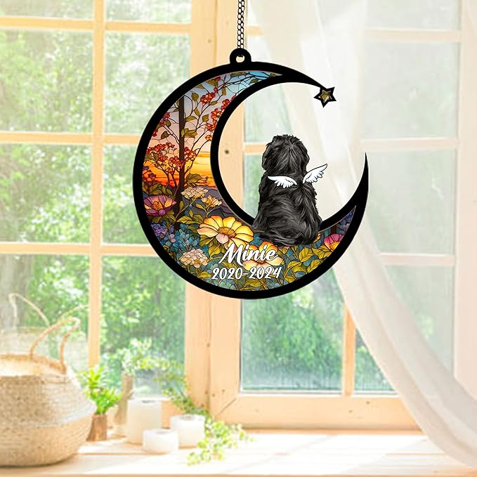Personalized Newfoundland Sun Catcher, Dog Memorial Gifts, Custom Newfoundland with Wings Ornament Christmas Tree, Loss of Dog Sympathy Gift Memorial Suncatchers
