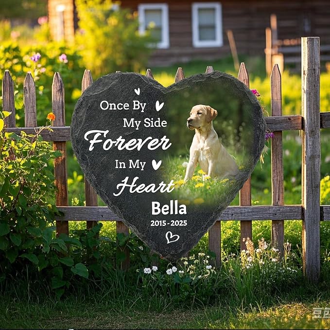 Personalized Pet Memorial Heart Stone Plaque with Stand, Custom Photo Remembrance Tribute Gift，Dog Cat Loss Sympathy Bereavement Gifts