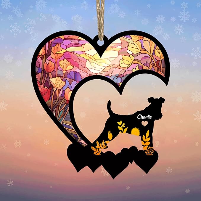 Lovely POD Fox Terrier Suncatcher Ornaments, Personalized Fox Terrier Memorial with Name, Dogs Loss Ornaments, Dog Remembrance Gift, Dog Memory Ornament, Loss of Dogs Sympathy Gifts