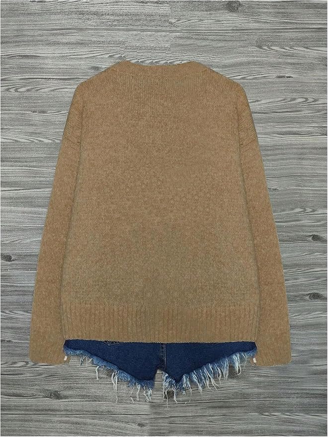 WDIRARA Women's Cat Graphic Sweater Long Sleeve Crew Neck Knit Tops Casual Knitwear