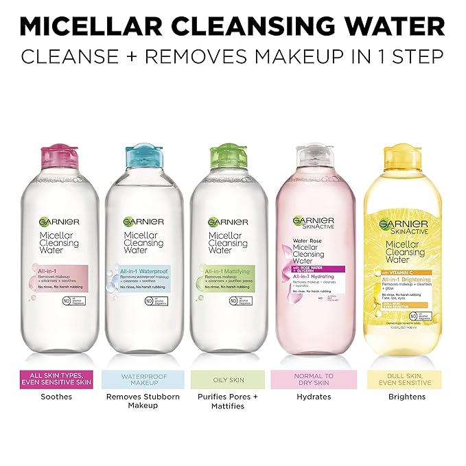 Garnier Micellar Water with Rose Water and Glycerin, Hydrating Facial Cleanser & Makeup Remover, For All Skin Types, Vegan, Cruelty Free, 13.5 Fl Oz (400mL), 1 Count