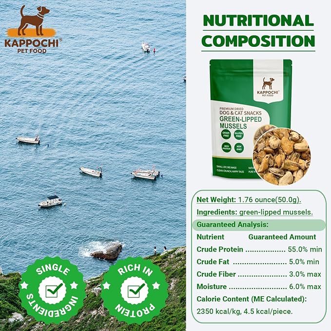 Freeze-Dried Green-Lipped Mussels Cat Dog Treats, 1.76oz(50.0g), 100% Single Ingredient High Protein Training Treats, Rich in Omega, Natural & Raw, No Additives, Grain Free, Gluten Free