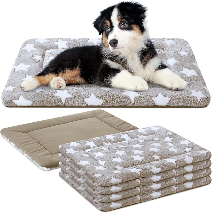 VitalCozy 4 Pcs Winter Dog Crate Pads, Ultra Soft Warm Washable Dog Cat Bed Mat for Pet Crate Comfortable Replaceable Reversible Kennel Pad for Small, Medium, Large Dogs(18 x 24 x 1.6 Inch,Apricot)