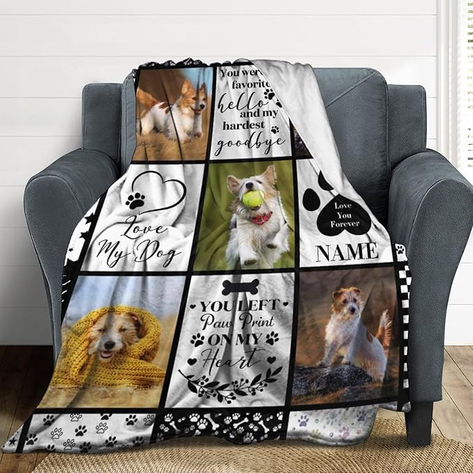D-Story You were My Favorite Hello and Hardest Goodbye Pet Memorial Blanket with Pictures Customized, Dog Memorial Gifts for Loss of Dog, Pet Memorial Gifts for Dogs, Pet Loss Gifts, Made in USA