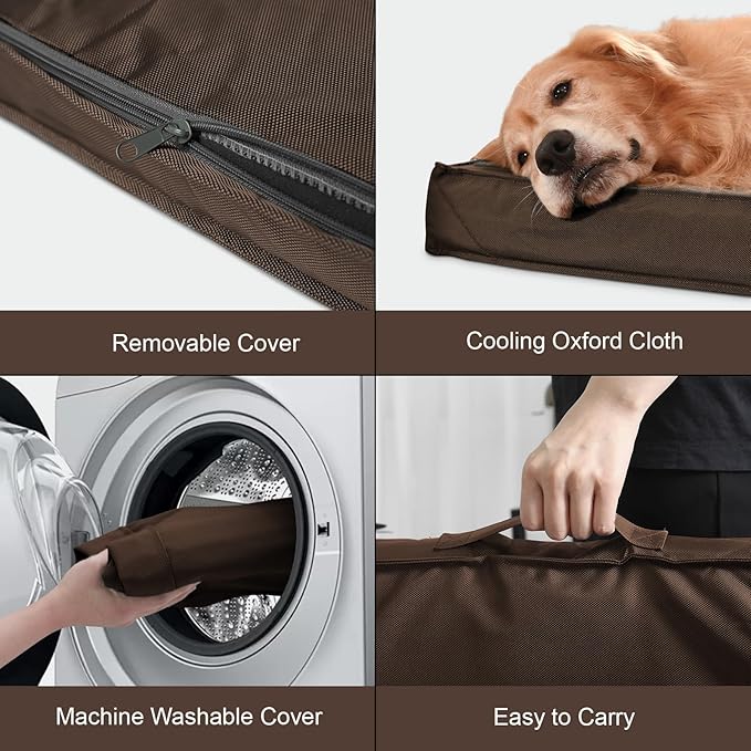 Outdoor Extra Large Dog Bed, Jumbo Waterproof Dog Bed for Large Dogs, Orthopedic Egg Crate Foam Pet Mat with Removable Oxford Cooling Cover, Brown