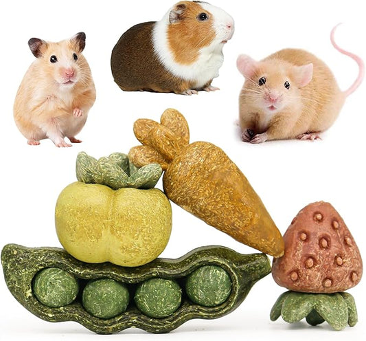 TEEWY 4PCS Guinea Pig Toys, Hamster Chew Toys, Natural Plant-Based Guinea Pig, Hamster, Rat & Chinchilla Toys for Teeth Grinding and Play