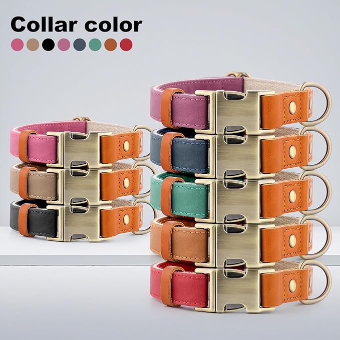 Plutus Pet Genuine Leather & Hemp Dog Collar – Adjustable Heavy Duty Pet Collar with Quick Release Metal Buckle, Soft & Stylish for Puppy and Small, Medium, Large Dogs (Ash Brown, S)